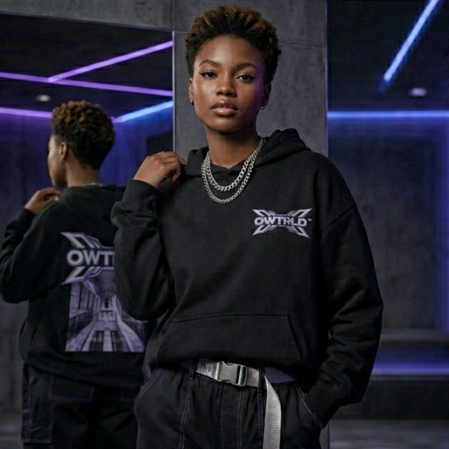 A collection of OWTRLD premium women’s hoodies, stylish jackets, and comfortable sweatwear, featuring high-quality fabrics and a modern design aesthetic
