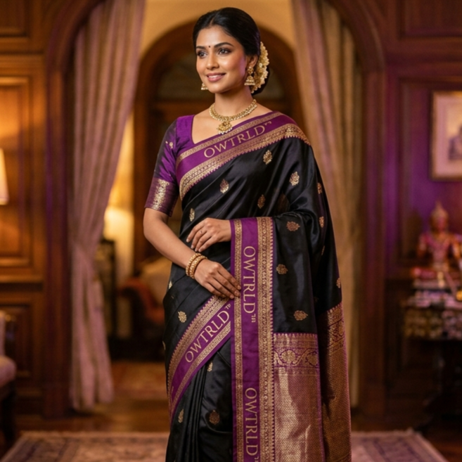 A beautifully curated display of OWTRLD premium women’s sarees, elegant kurtas, and traditional shalwar sets, showcasing intricate designs and high-quality fabrics