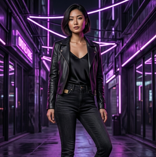 A diverse display of OWTRLD premium women’s jeans, leggings, and trousers, showcasing various styles, fits, and high-quality fabric photography