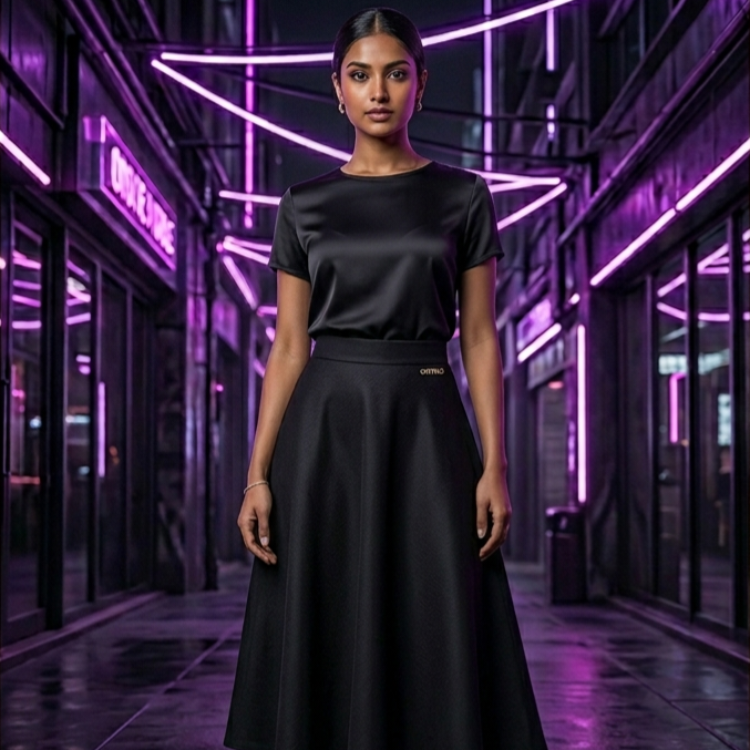 A curated display of OWTRLD premium women’s skirts and elegant frocks, showcasing various modern designs, patterns, and high-quality fabric photography
