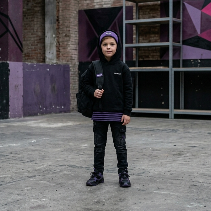 A vibrant selection of OWTRLD premium kid’s apparel and essential wear, showcasing durable fabrics and fun, comfortable designs in lifestyle photography