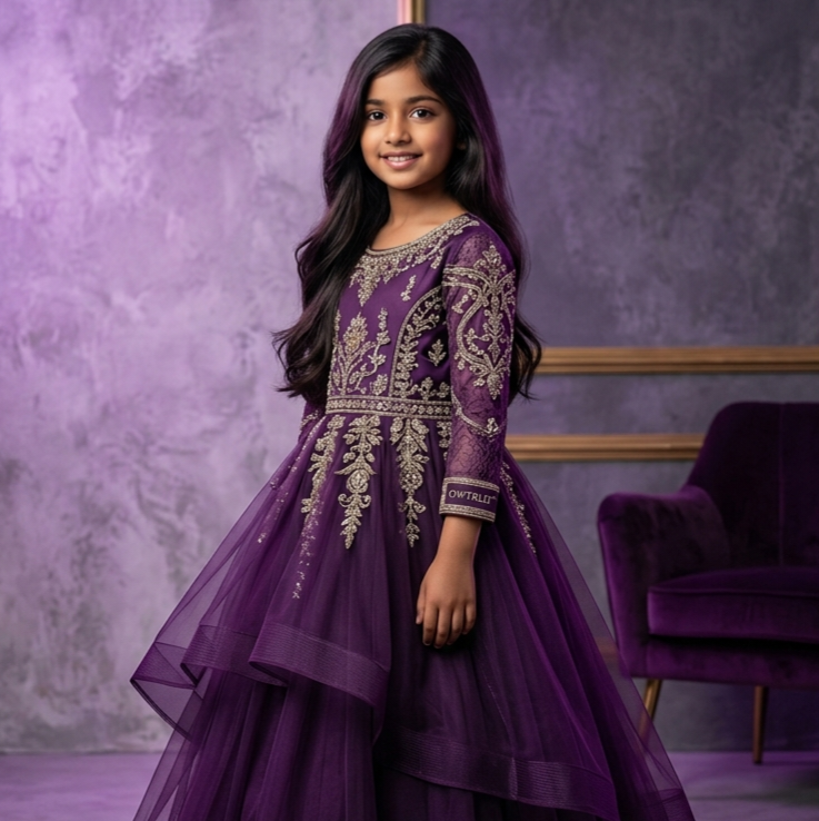 A delightful display of OWTRLD premium kid’s dresses, featuring vibrant patterns, soft-to-the-touch fabrics, and charming, modern silhouettes in a lifestyle setting