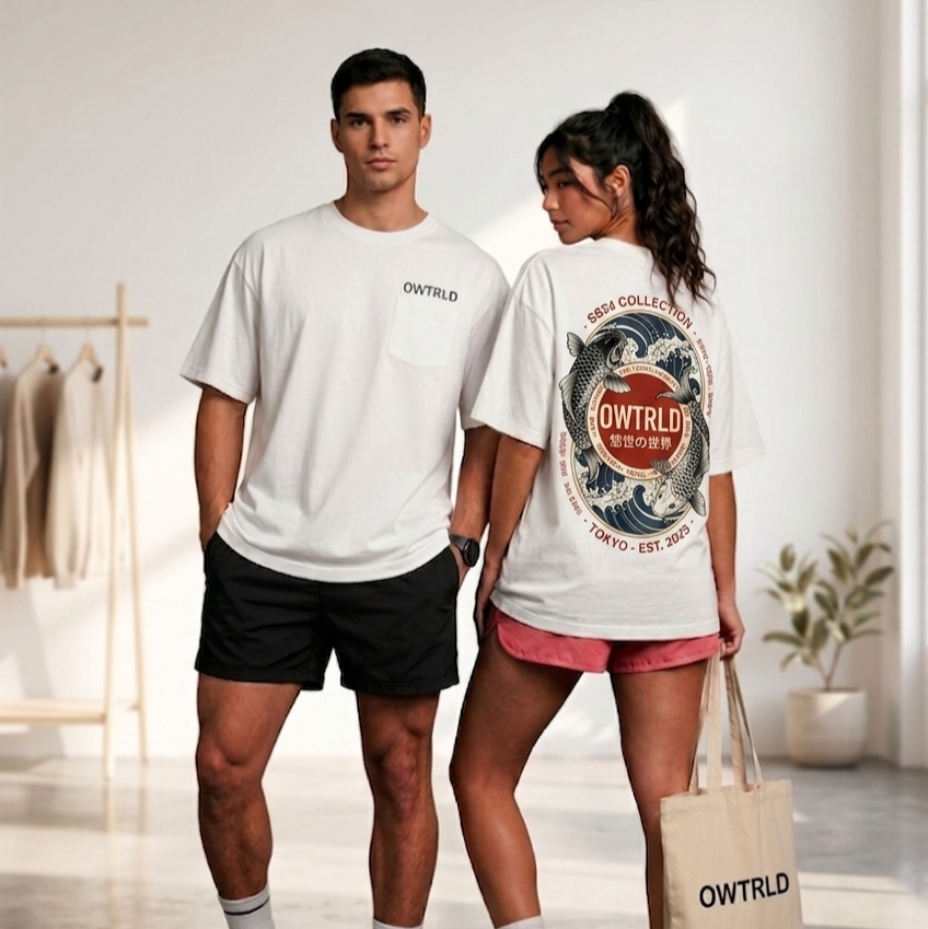A diverse and stylish showcase of OWTRLD premium unisex apparel, featuring modern silhouettes, versatile designs, and high-quality fabric photography