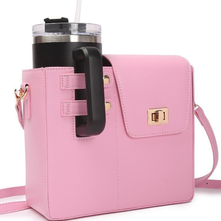 Outdoor Portable Beverage Bottle Bag, Universal Large Insulated Cup Pink Shoulder Crossbody Bottle Bag eprolo