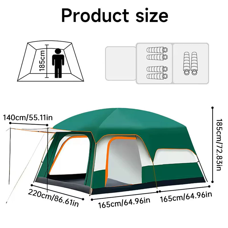 3-12 Person Double Layer 2-Bedroom Family Tunnel Camping Tent Waterproof Windproof UV Resistant for Outdoor Hiking & Camping eprolo